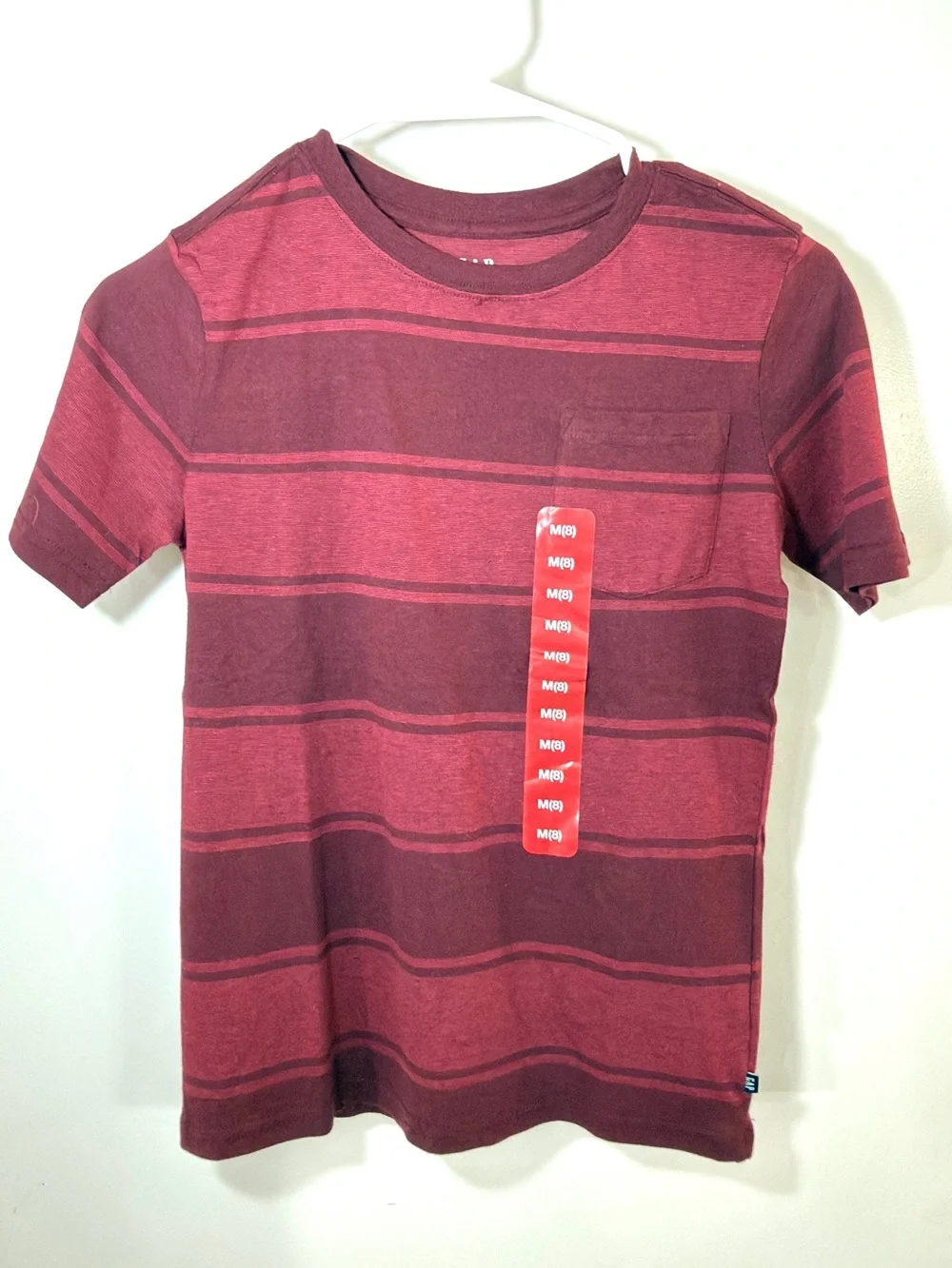 Cat & Jack Kids Short Sleeve Pocket Tee - Burgundy Stripes Medium